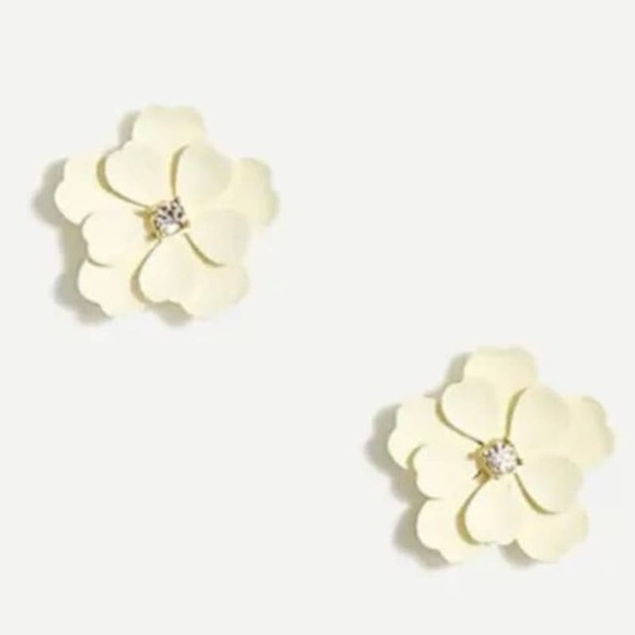 J. Crew Cream Enamel Gold Tone Floral Earrings New - Picture 1 of 10